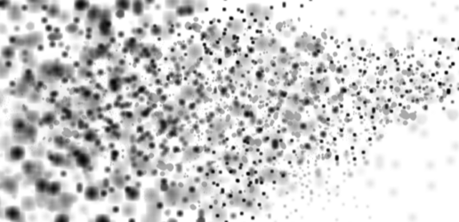 Partikelkontamination – Feststoffpartikel als Risiko für Schmierstoff- und Ölreinheit Schwarz-weiße Darstellung einer Partikelwolke mit vielen unterschiedlich großen Punkten als Symbol für Feststoffpartikel und Kontamination in Flüssigkeiten