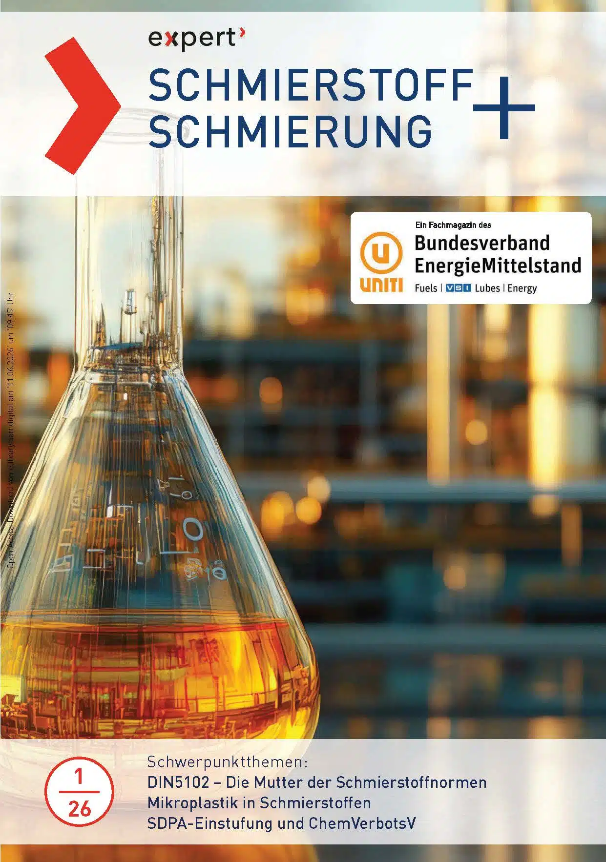 sus71_24412.pdf Cover Detailaufnahme einer CNC-Metallbearbeitung mit goldfarbenem Schmierstoff, der Werkzeug und Werkstück umspült, Titel „Schmierstoff Schmierung“, Schwerpunkt Metallbearbeitung, Expert-Seminar in Kooperation mit dem Bundesverband EnergieMittelstand